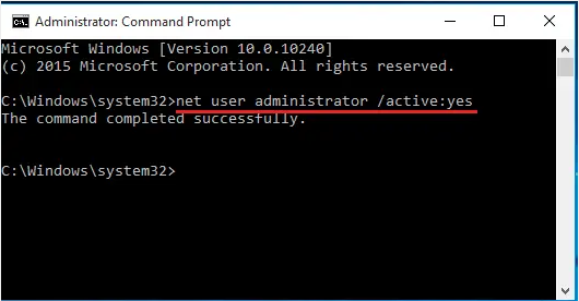 Administrator command prompt window