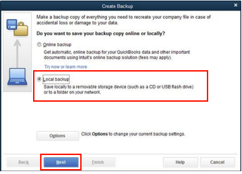 Local Backup option