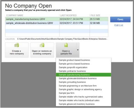 Open a sample Company file