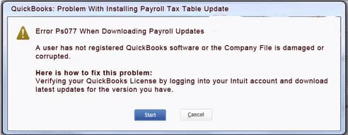 QB payroll error code PS077