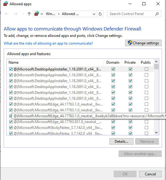 Windows Firewall Check mark