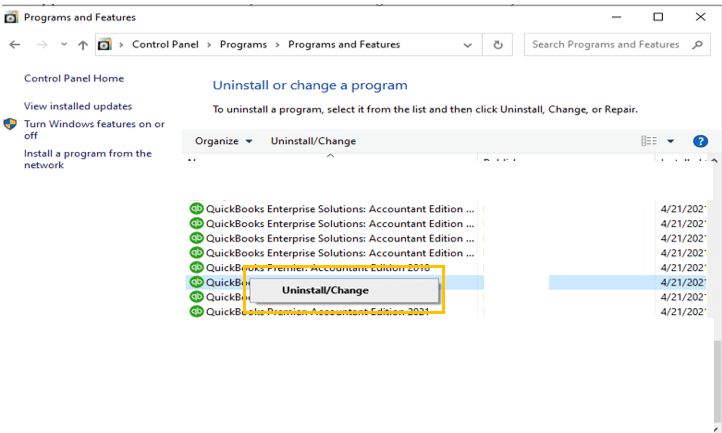 uninstalling and installing QuickBooks Option