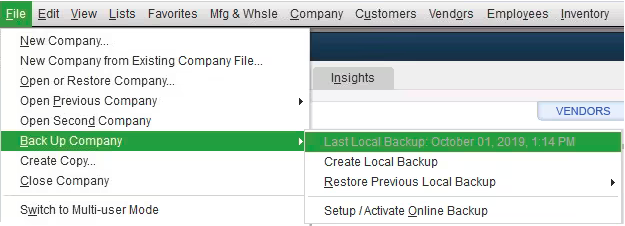 Create a Backup for Current Version before upgrading your quickbooks