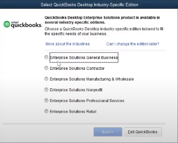 Industry Specific Edition that you want to configure in QuickBooks