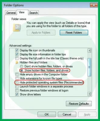 Hide protected operating system files