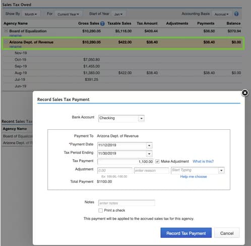 Manage Sales Tax Payments 