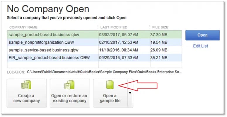 Open a Sample Company File