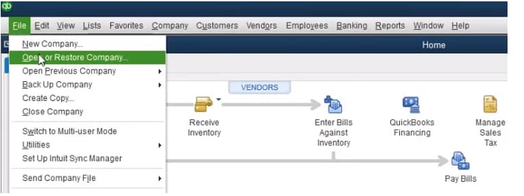 Open a company file option