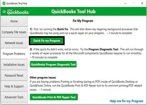 Run Quick Fix My Program & QuickBooks File Doctor