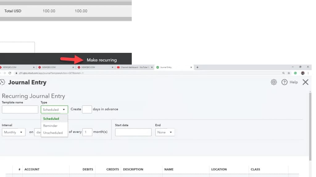 Choose to Make Recurring Journal Entry Schedule