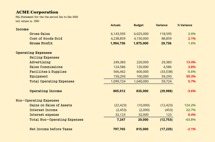 Profit & Loss Statement showcases