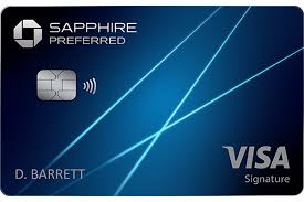 Chase Sapphire Preferred – A premium travel rewards credit card with a stylish metal design A sleek blue Chase Sapphire Preferred credit card with an elegant metallic finish, designed for travel rewards and premium benefits