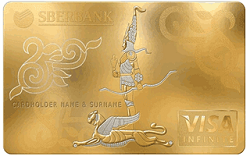 Sberbank Visa Infinite Gold Card - The Ultimate Symbol of Wealth and Luxury 1 A close-up of the Sberbank Visa Infinite Gold Card, showcasing its elegant design and premium gold finish