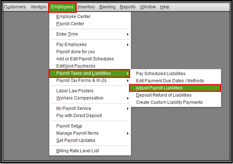 How to Adjust Payroll Liabilities in QuickBooks Desktop Pro Screenshot showing the process to adjust payroll liabilities in QuickBooks Desktop Pro for accurate payroll management
