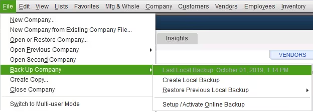 Choosing Local Backup and proceeding to Next in QuickBooks for secure data storage Select Local Backup option in QuickBooks Desktop and proceed by clicking the Next button for data safety before updates