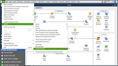 Condensing QuickBooks data files without losing important transaction history Graphic demonstrating the condensing of QuickBooks Desktop Enterprise company files to reduce size while retaining all transaction records and payroll details