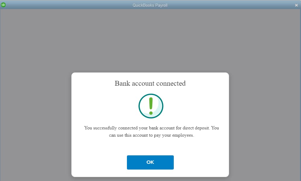 Fixing Direct Deposit Freezing Issue After Linking Bank in QuickBooks QuickBooks Desktop Pro interface showing a frozen direct deposit setup screen after linking a bank account