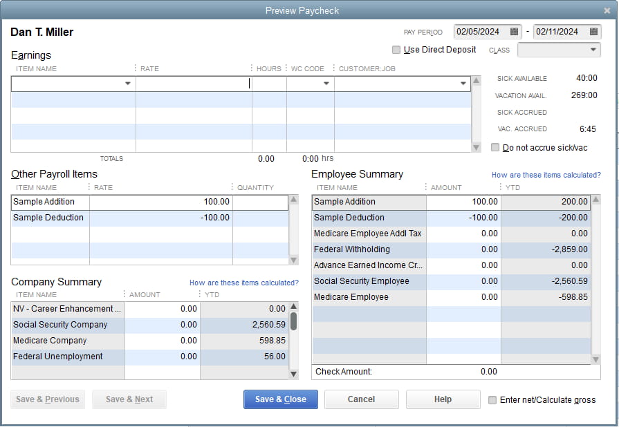 Remove unnecessary additions or deductions from the Other Payroll Items section in QuickBooks Desktop. Screenshot of the Other Payroll Items section in QuickBooks Desktop, highlighting how to remove additional payroll items such as additions and deductions after a system migration.