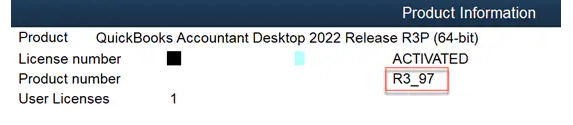 Check your QuickBooks version by pressing F2 or Ctrl+1 to view the Product Information window. Screenshot of the QuickBooks Desktop Product Information window, accessed by pressing F2 or Ctrl+1, showing the current version and release details.