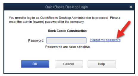 Resetting User and Admin Password in QuickBooks 2019 and Earlier Versions. Instructions for resetting the User and Admin password in QuickBooks Desktop 2019 and earlier versions, showing the steps users need to follow to regain access to their company file.