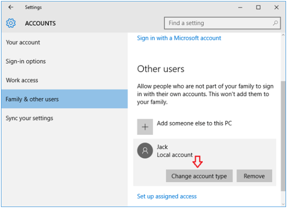 Steps to create and set a new Windows admin user account. Screenshot showing the process to create a new Windows admin user account and change its account type to administrator.