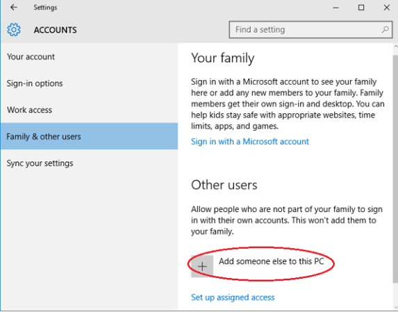 Step to add a new Windows admin user to fix QuickBooks Desktop 2024 opening problems. Screenshot showing how to create a new Windows admin user by selecting ‘Add someone else to this PC’ to help resolve QuickBooks Desktop 2024 launch issues.