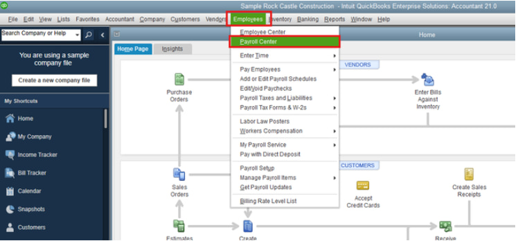 View previously filed 941 forms through the Payroll Center by navigating to the Employees menu in QuickBooks Desktop. Screenshot of the Payroll Center in QuickBooks Desktop showing the "View Your Previously Filed Tax Forms" section under the Employees menu.