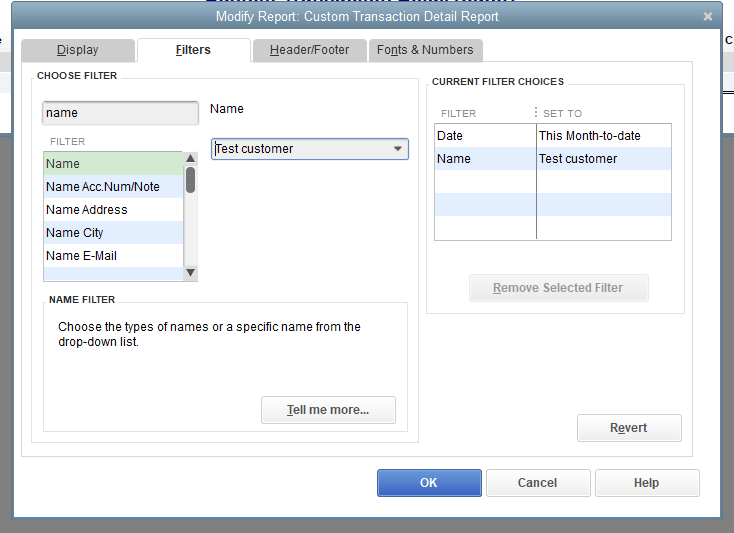 On-screen option to Filter customer Details