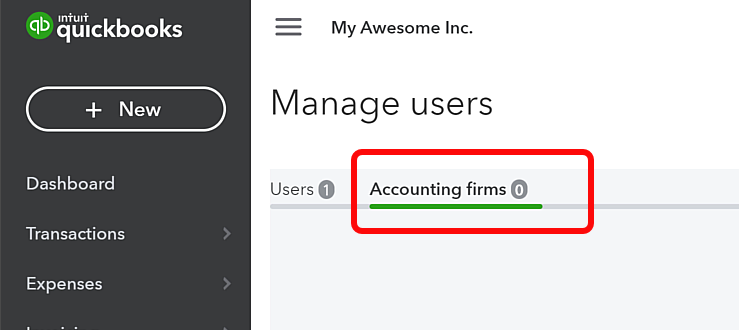 Choose the 'Accounting Firms' option to proceed with adding an accountant The option to select 'Accounting Firms' in QuickBooks settings