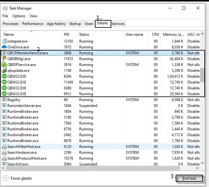 Close all the QuickBooks Processes
