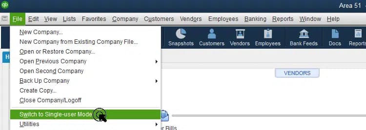 Switch QuickBooks to Single-User Mode to fix error 15102 QuickBooks Not in Single-User Mode