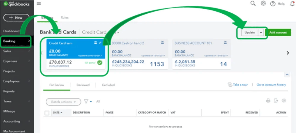 Manual Bank Update in QuickBooks