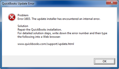 QuickBooks installation failed due to internal error 1603