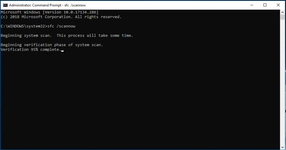 Allow the scan to complete, then follow any on‑screen instructions to repair damaged system files.