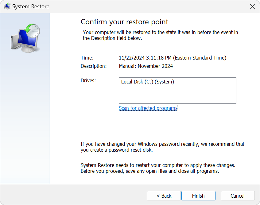 Choose Scan for affected programs (optionally). 
