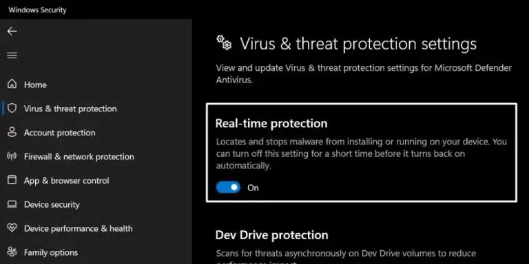 Real-Time Protection to Off
