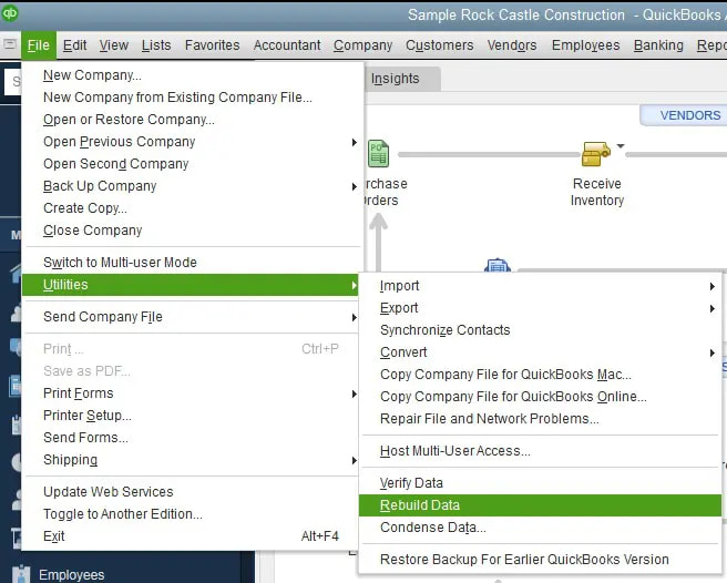 Use Verify Data and Rebuild Data tools from File