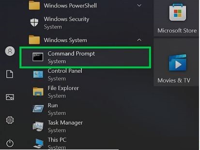 Windows Search displaying the Command Prompt application