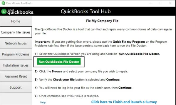 Company File Issues, then Run QuickBooks File Doctor
