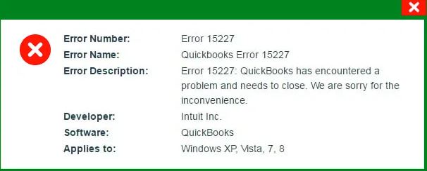 Error Message 15227 in QuickBooks