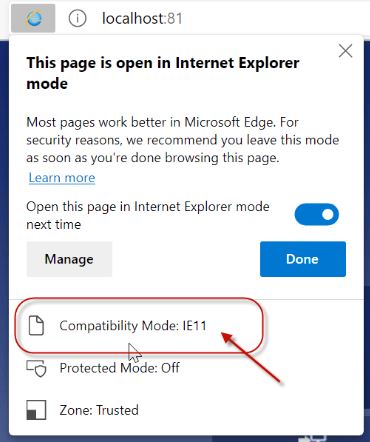 Internet Explorer Compatibility View Settings dialog box