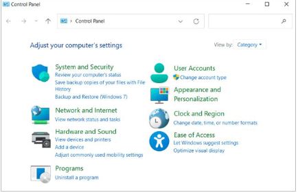 Windows Control Panel opened to access system settings for QuickBooks troubleshooting