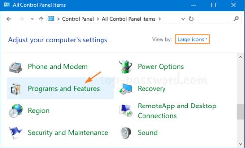 Windows Programs and Features window for managing installed applications