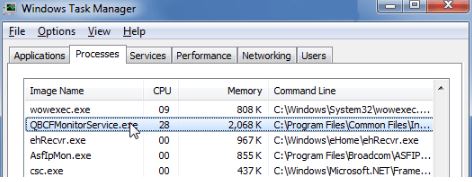 Open Task Manager and find QBCFMonitorService.exe
