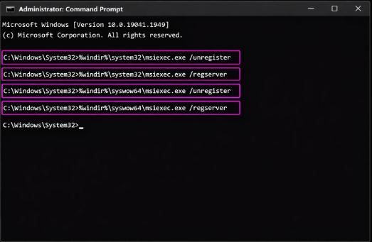 Re-register the Windows Installer Engine