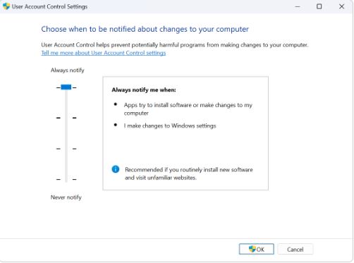 User Account Control Settings