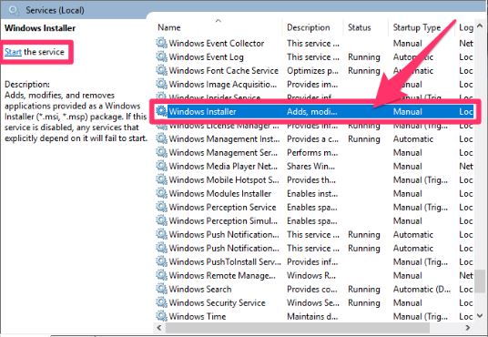 Check and Restart the Windows Installer Service