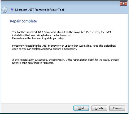 Manually using the Microsoft .NET Framework Repair Tool